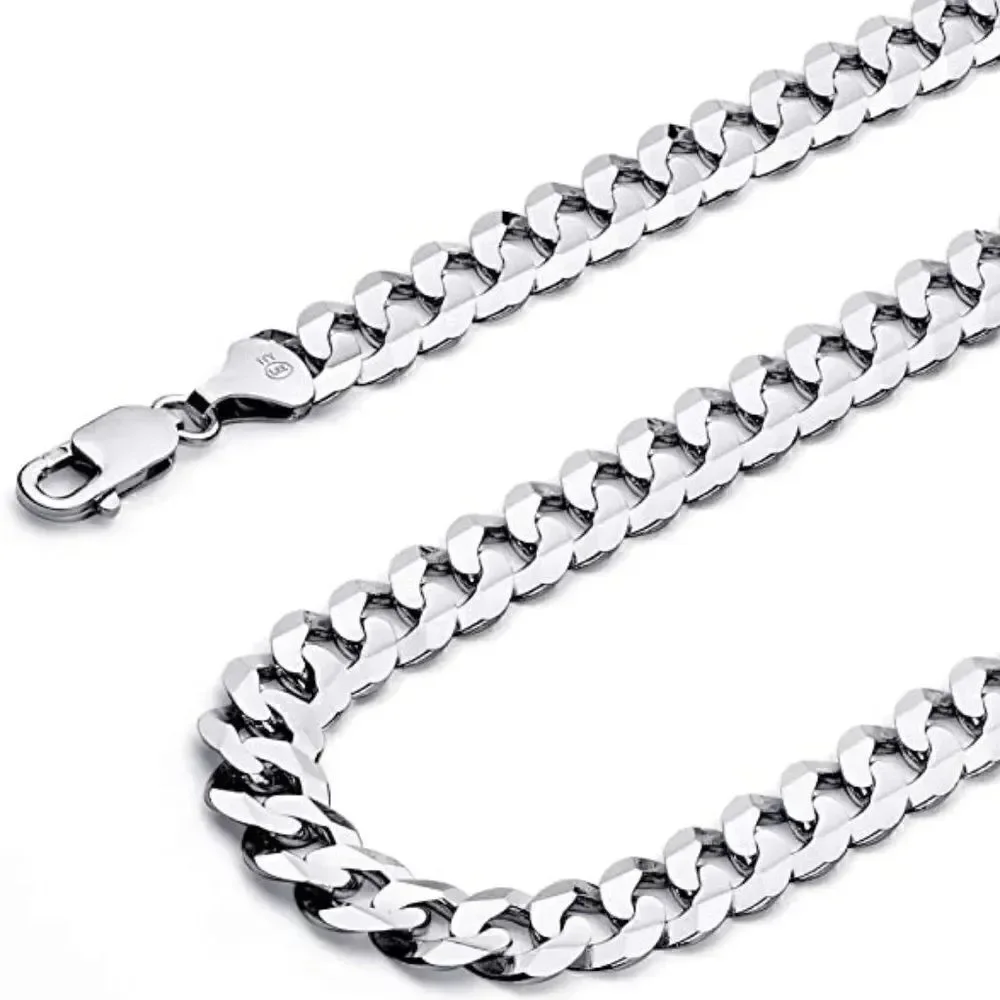 14k Solid White Gold Curb Concave Cuban Chain Necklace | 3.5 mm | Real Gold 22